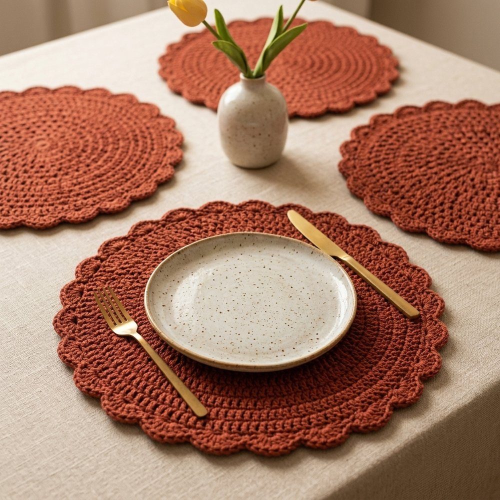 Kit Sousplat Em Crochê Terracota (3 A 6 Unid.)